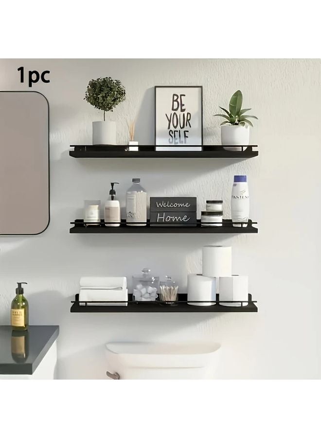 Black Floating Shelf Wall Mounted Storage Single Layer Easy Assemble for Bathroom Kitchen - Image 1